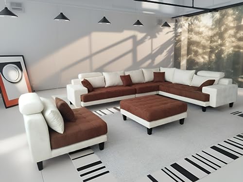 Stendmar Large 5-PieceL shape Living Room/Family Room Reversible Contemporary High Back Support Grey Microfiber Fabric Sectional Couch Sofa Set S150D20