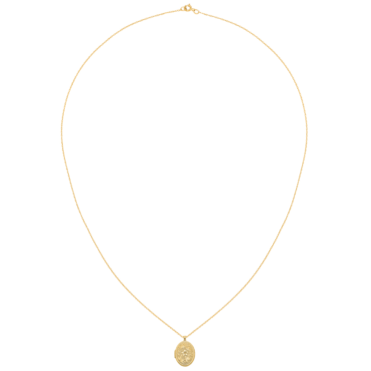 Primal Gold 14 Karat Yellow Gold 32mm Oval Flower with Scrolls Locket on 18-inch Cable Rope Chain