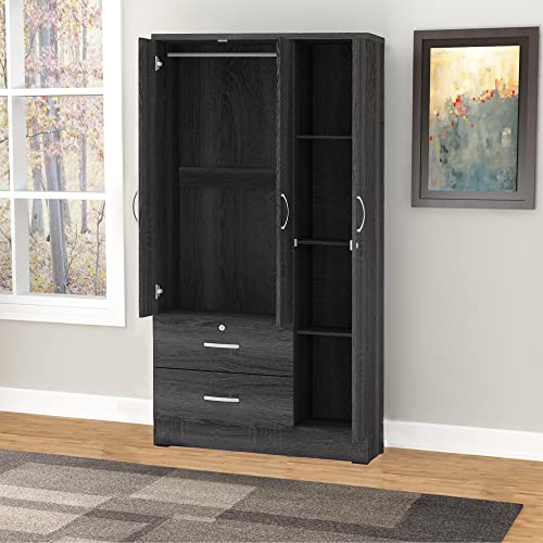 Better Home Products Symphony Wardrobe Armoire Closet with Two Drawers in Maple
