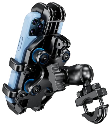 BRCOVAN Motorcycle Phone Holder with Vibration Dampener, Anti-Shake Motorcycle Phone Mount, Adjustable Handlebar Cellphone Cradle for Bike Bicycle Scooter ATV Fit 5.4''-7.2'' Smartphone