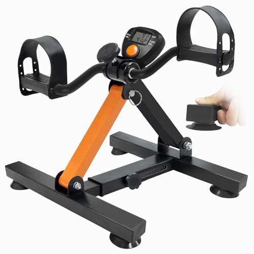 Under Desk Bike Pedal Exerciser, Adjustable Heights & Foldable Cycle Exercise Bike for Office,Stable Peddler Exerciser with Suction Cup Feet for Seniors, Fitness Exerciser for Arms & Legs Workout