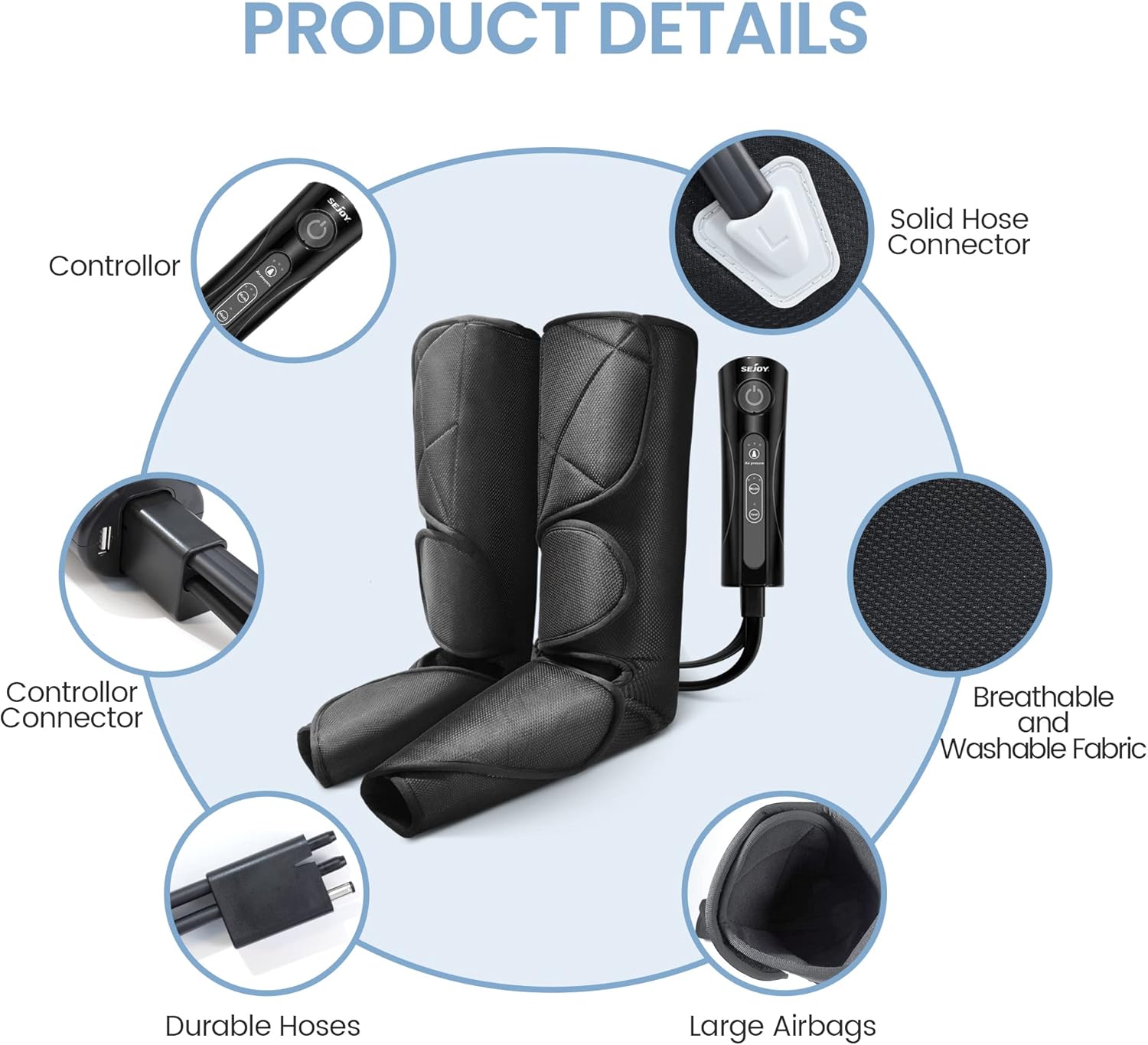 Leg Massager with Air Compression for Circulation and Relaxation with Heat, Foot and Calf Massage Machine with Hand-held Controller-3 Modes 3 Intensities-Adjustable Leg Wraps, Father's Day Gifts