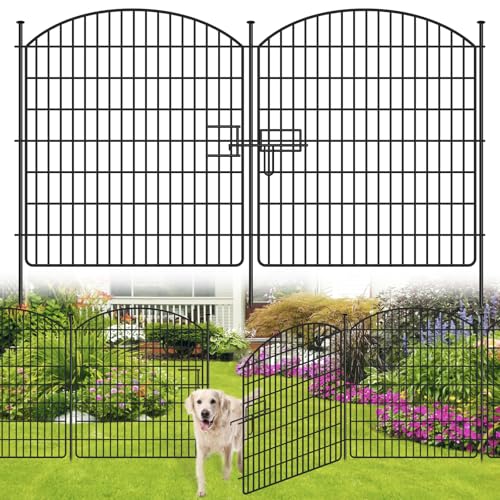 16 Panels No Dig Garden Fence with Gate, 32in x 38.6ft Decorative Dog Fence Outdoor for Yard, Tall Animal Barrier Fencing Rustproof Metal Garden Edging Border, Temporary Fencing for Outdoor, Patio