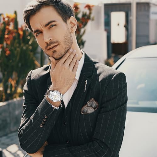 OLEVS Mens Watches Luxury Business Diamond Analog Quartz Watches for Men with Date Two Tone Stainless Steel Waterproof Luminous Dress Wrist Watches