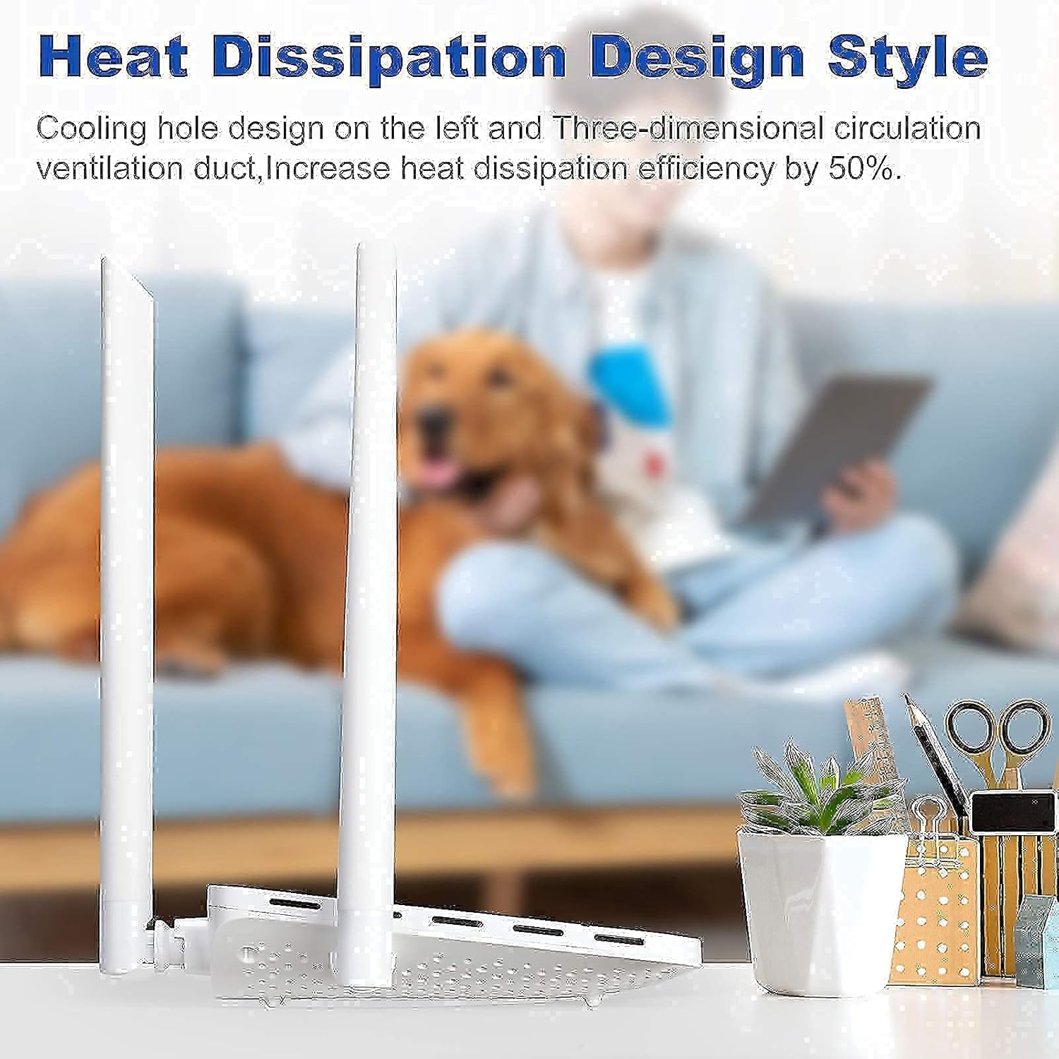 AC1200 Gigabit Wireless Internet Smart Router, Dual Band WiFi 5 Router, 4 Antennas for Strong Signal and High Speed, Full WiFi Signal Coverage for Large Home, Support for Repeaters and Access Points