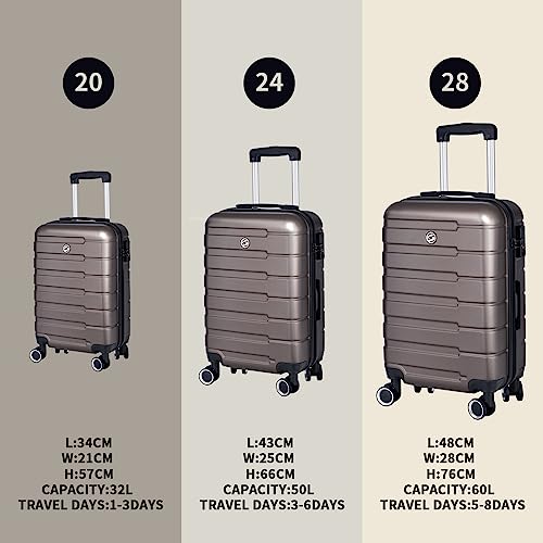 3 Piece Set Hardshell Luggage Sets Expandable ABS 3pcs Clearance Luggage Hardside Lightweight Durable Suitcase Sets Spinner Wheels with TSA Lock 20in/24in/28in (Cement Grey)