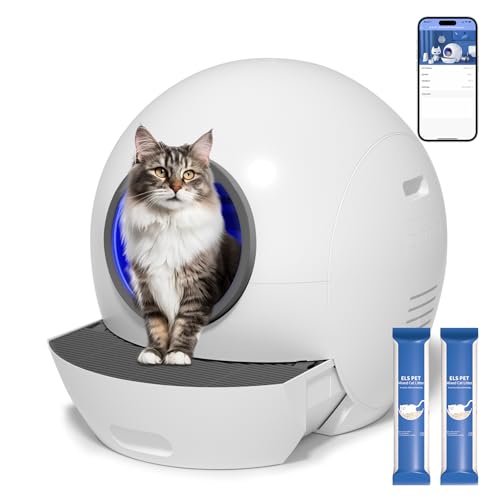 ELS PET Self Cleaning Cat Litter Box with 2 Pack Litter for Multiple Cats,Cat Litter Box Automatic Cleaning App Control/Smart Monitor/Odor-Removal Designl,Electric Litter Box with 2 Pack Litter-Purple
