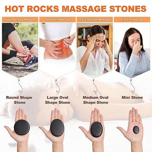 Hot Stones Massage Warmer Kit, 9Pcs Hot Stones Massage Set Portable Hot Stone with Heater, Hot Rocks Basalt Massage Stones for Home Spa Warming Therapy Relaxing