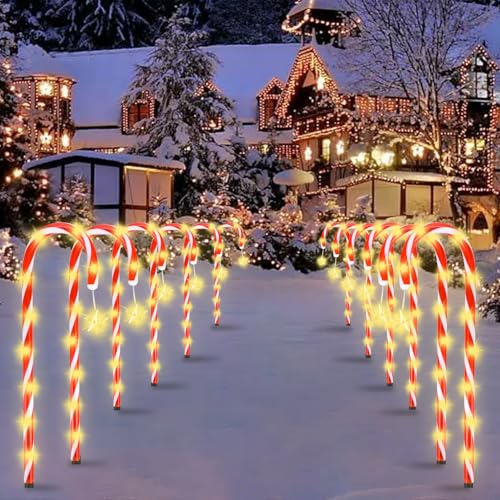 Quimoy 12Pcs Candy Cane Lights, 21'' Solar Christmas Decorations Outdoor, Candy Cane Pathway Lights with 8 LightingModes, Waterproof Christmas Yard Decorations for Lawn Driveway Walkway Sidewalk