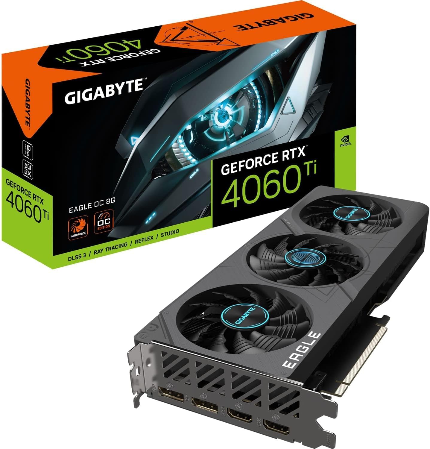 Gigabyte GeForce RTX 4060 TI EAGLE OC 8GB Graphics Card - 8GB GDDR6 18Gbps 128bit, PCI-E 4.0, 2X DisplayPort 1.4, 2X HDMI 2.1a, NVIDIA DLSS 3, Supports 4K, Ada Lovelace Arch, GV-N406TEAGLE OC-8GD