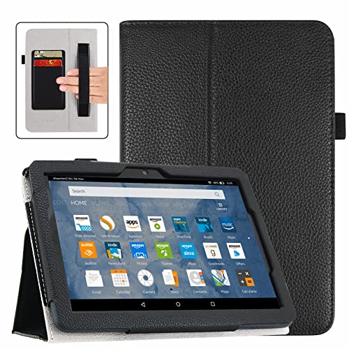 ACdream Case for All-New Fire HD 8/8 Plus Tablet (12th Generation/10th Gen, 2022/2020 Release), Folio Leather Cover, Folding Stand, Auto Wake Sleep, Hand Strap, Card Slots- Black