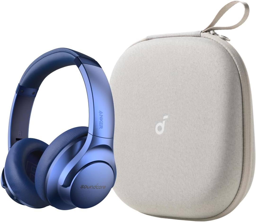 Soundcore Anker Life Q20 Hybrid Active Noise Cancelling Headphones, with Headphones Case, Wireless Over Ear Bluetooth Headphones, 60H Playtime, Hi-Res Audio, Deep Bass, Memory Foam Ear Cups