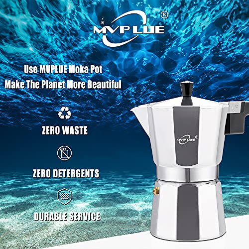 Classic Stovetop Espresso Maker 6 Cup ，Moka Pot Aluminum Silver，Cuban Coffee Maker， Make Delicious Coffee Easily at Home And Camping