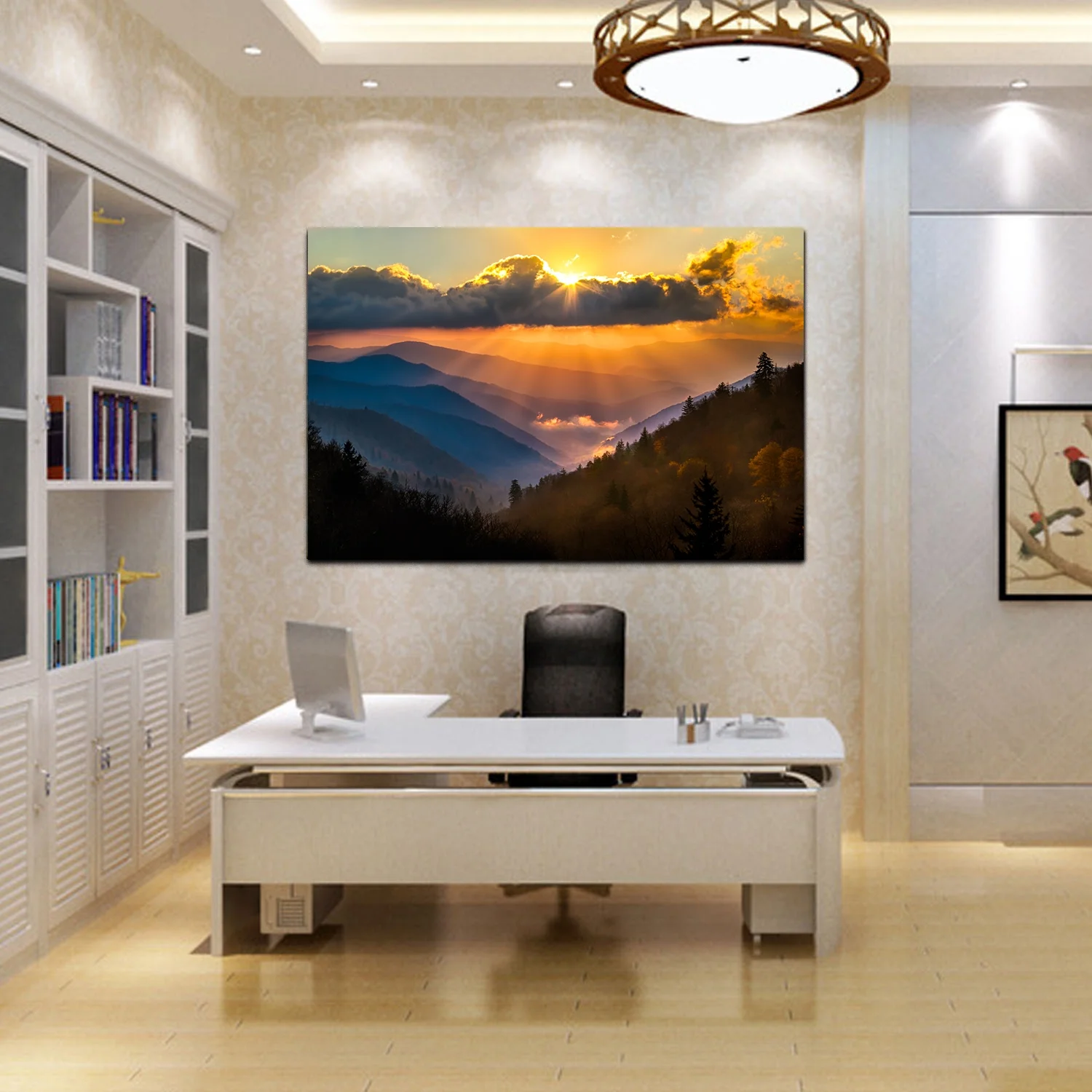 Smoky Mountain Wall Art Sunrise Over Blue Ridge Mountains Scenic Painting Gallery Wrapped Canvas Art Ready to Hang