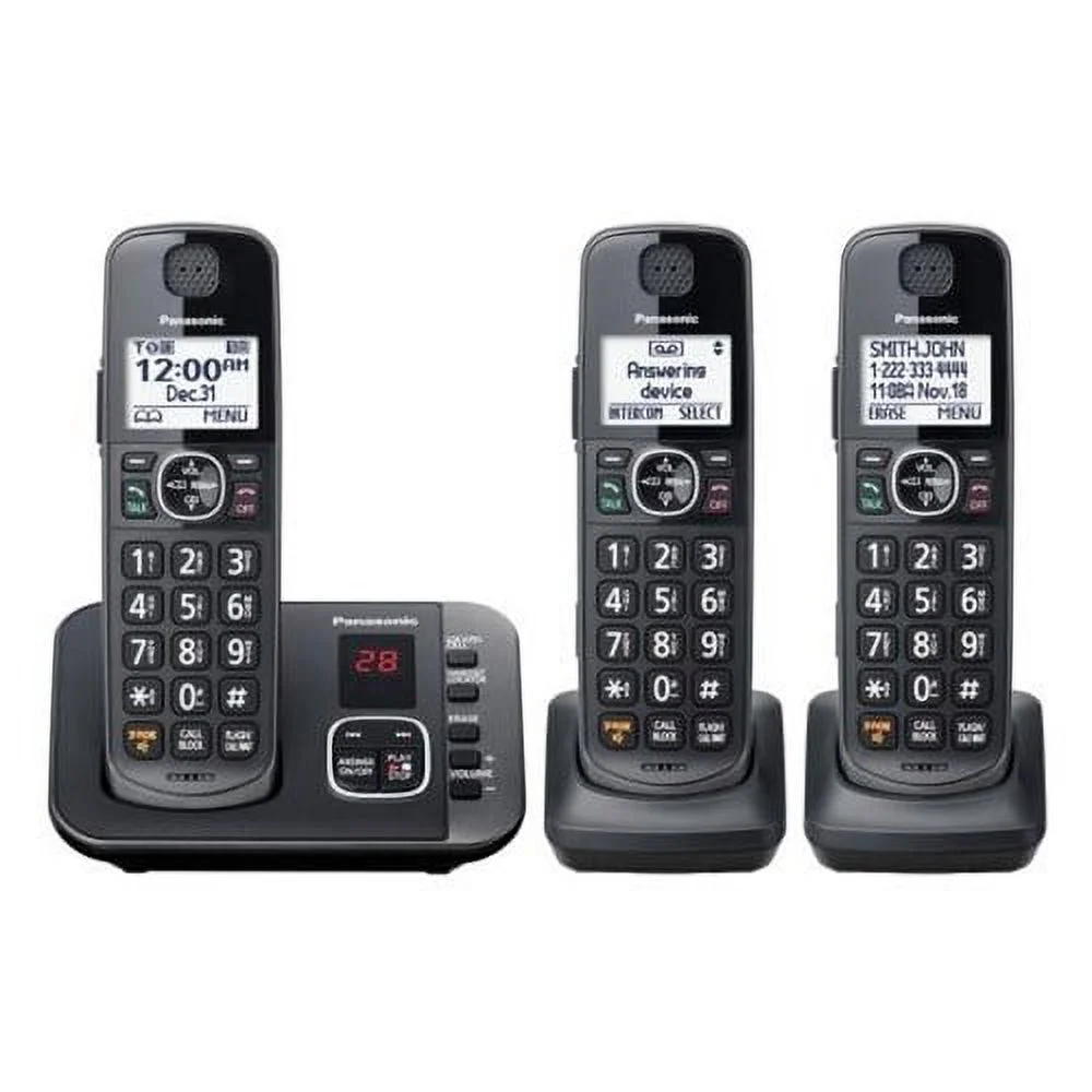 Restored Panasonic KX-TG3833M 3 Handset Black Cordless Phone