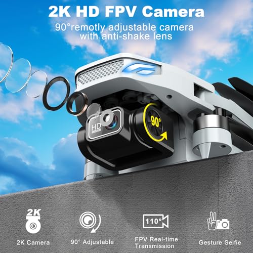 Drone with Camera, 2K HD FPV Drone with Brushless Motor, Altitude Hold, Gesture Selfie, One Key Take Off/Landing, 3D Flips, Waypoint Fly, 2 Batteries, Foldable Mini Drones for Kids and Beginners
