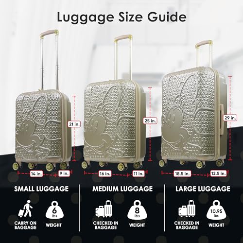 FUL Disney Minnie Mouse 25 Inch Rolling Luggage, Textured Hardshell Suitcase with Wheels, Rose Gold