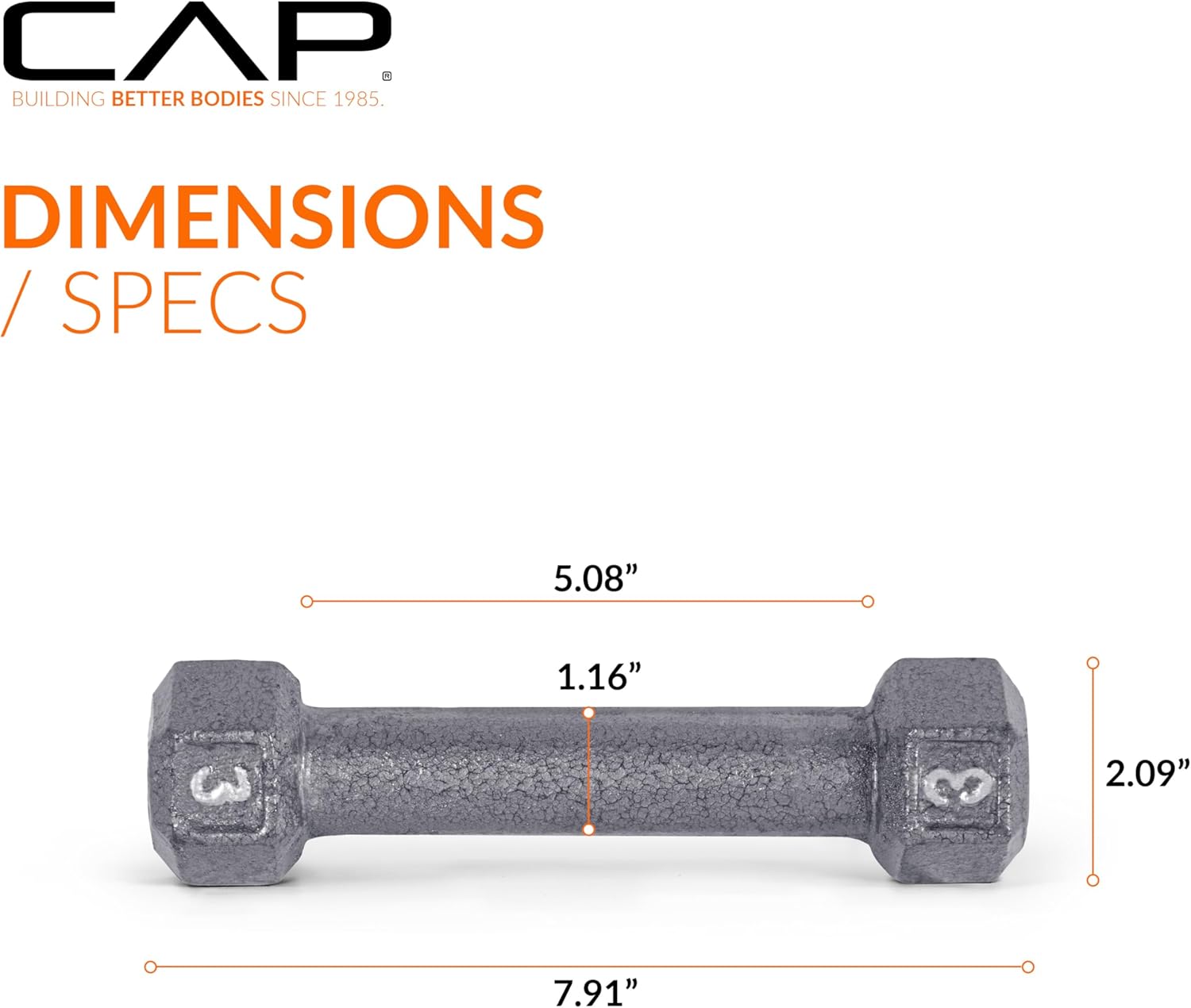 CAP Barbell Cast Iron Hex Dumbbell, Pair, 3 lb