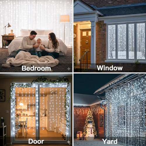 suddus Curtain Lights for Bedroom, 300 Led 9.8x9.8ft Hanging String Lights Outdoor, Fairy Curtain Lights Indoor for Christmas, Dorm, Wall, Backdrop, Window, Wedding, Party, Birthday Decor, Warm White