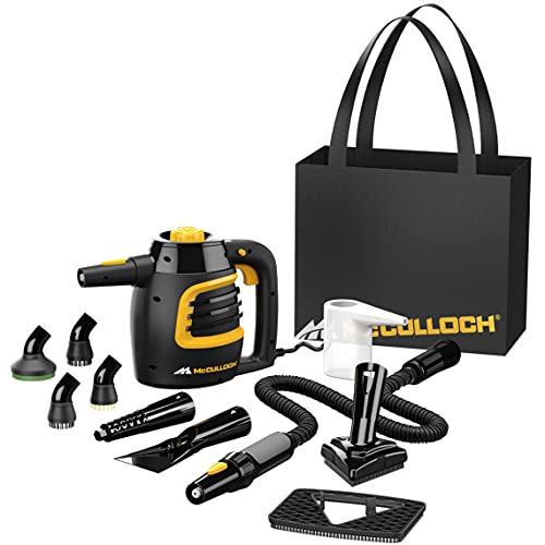 McCulloch MC1230 Handheld Steam Cleaner, 10 Minute Runtime, 11 Accessories: Jet Nozzle, Brushes, & More - Built for Home, Tile, Grout, Carpet, Furniture, & Personal Car Detailing
