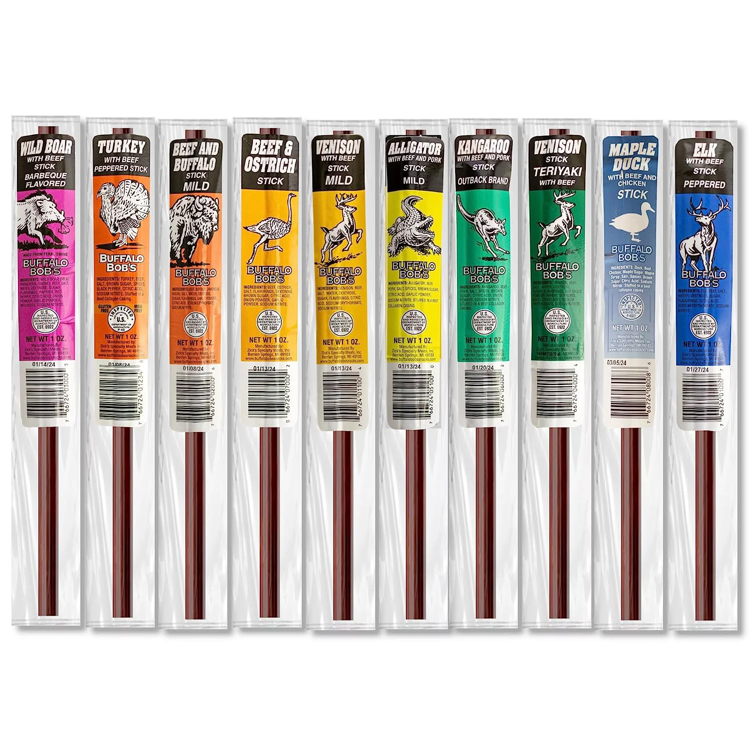 10 Piece Game Jerky Sticks Alligator-elk-buffalo-kangaroo-ostrich-pheasant-venison-wild Boar Variety Pack