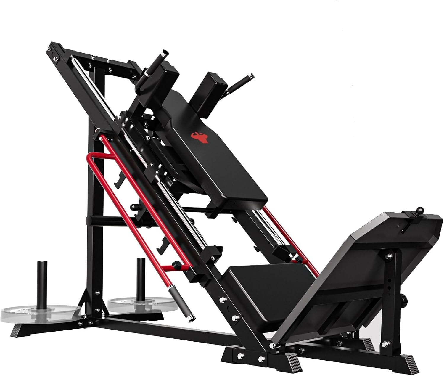 Leg Press Machine Hack Squat Equipment, Lower Body Exercise Machine Combo with Linear Bearing, Leg Press Machines for Home Gym Leg Day with Weight Storage for Quad, Hamstring, Glute, Red