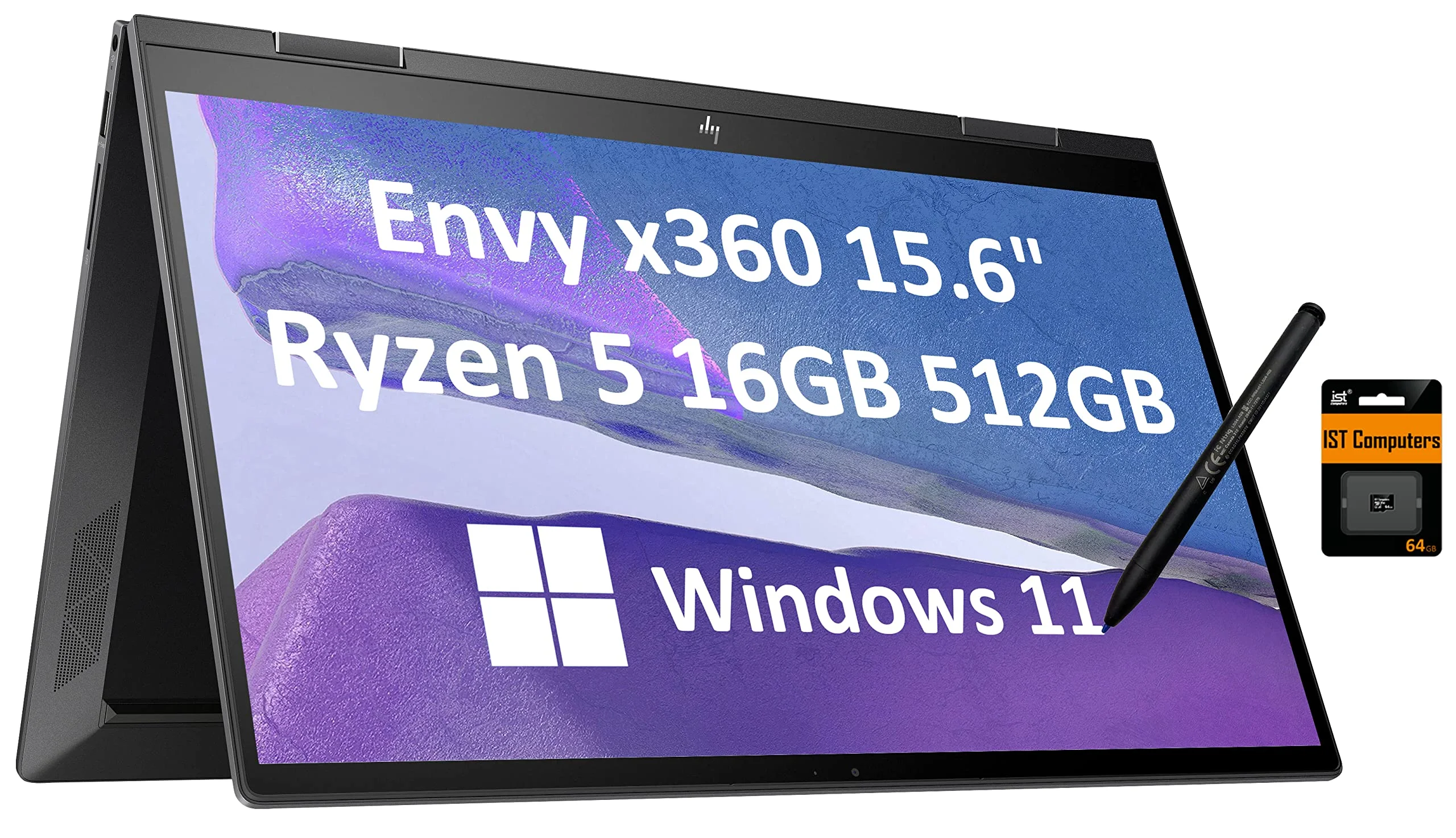 HP Envy X360 15 2-in-1 Touchscreen (Ryzen 5 5625U, 16GB RAM, 512GB SSD, Active Stylus, Laptop Bag) AMD 6-Core(Beat i7-1165G7) 15.6