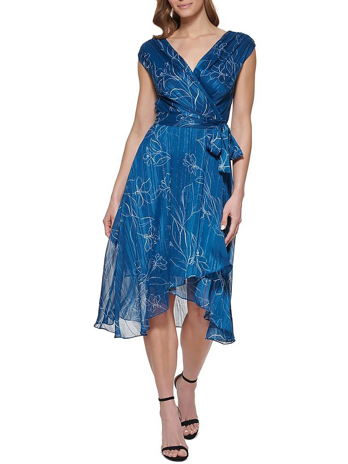 DKNY Womens Chiffon Metallic Wrap Dress