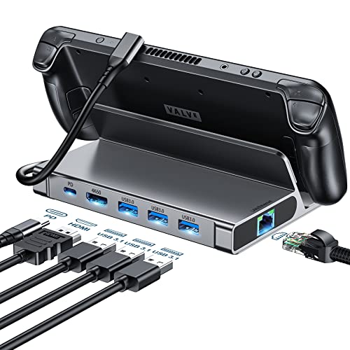 Docking Station for Steam Deck/ROG Ally, 5-in-1 Steam Deck Dock Stand with HDMI 2.0 4K@60Hz, 3 USB-A and 100W Full Speed Charging USB-C PD Port Compatible with Valve Stream Deck/ROG Alloy Accessories