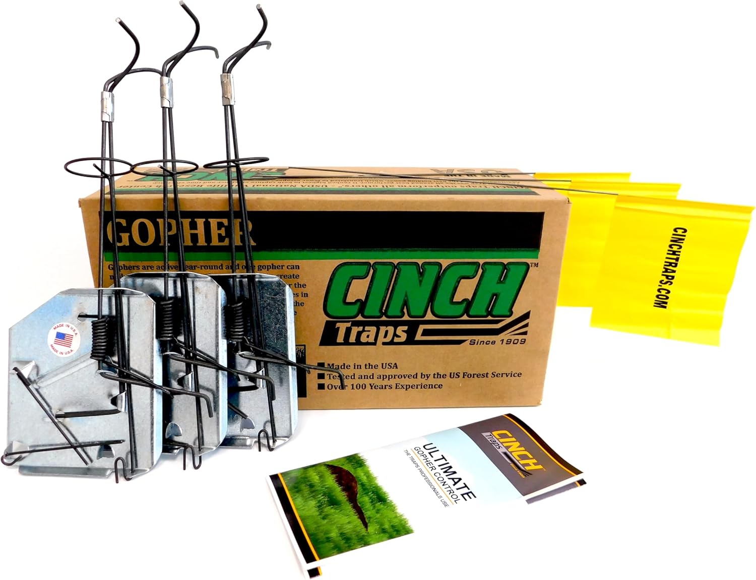 Cinch Gopher Trap - Professional-Grade Gopher Traps That Work Best, Heavy Duty, Reusable Rodent Trapping System - Ideal for Lawns, Gardens, Ranches, and More - Outdoor Use, Medium Size (3 Pack)