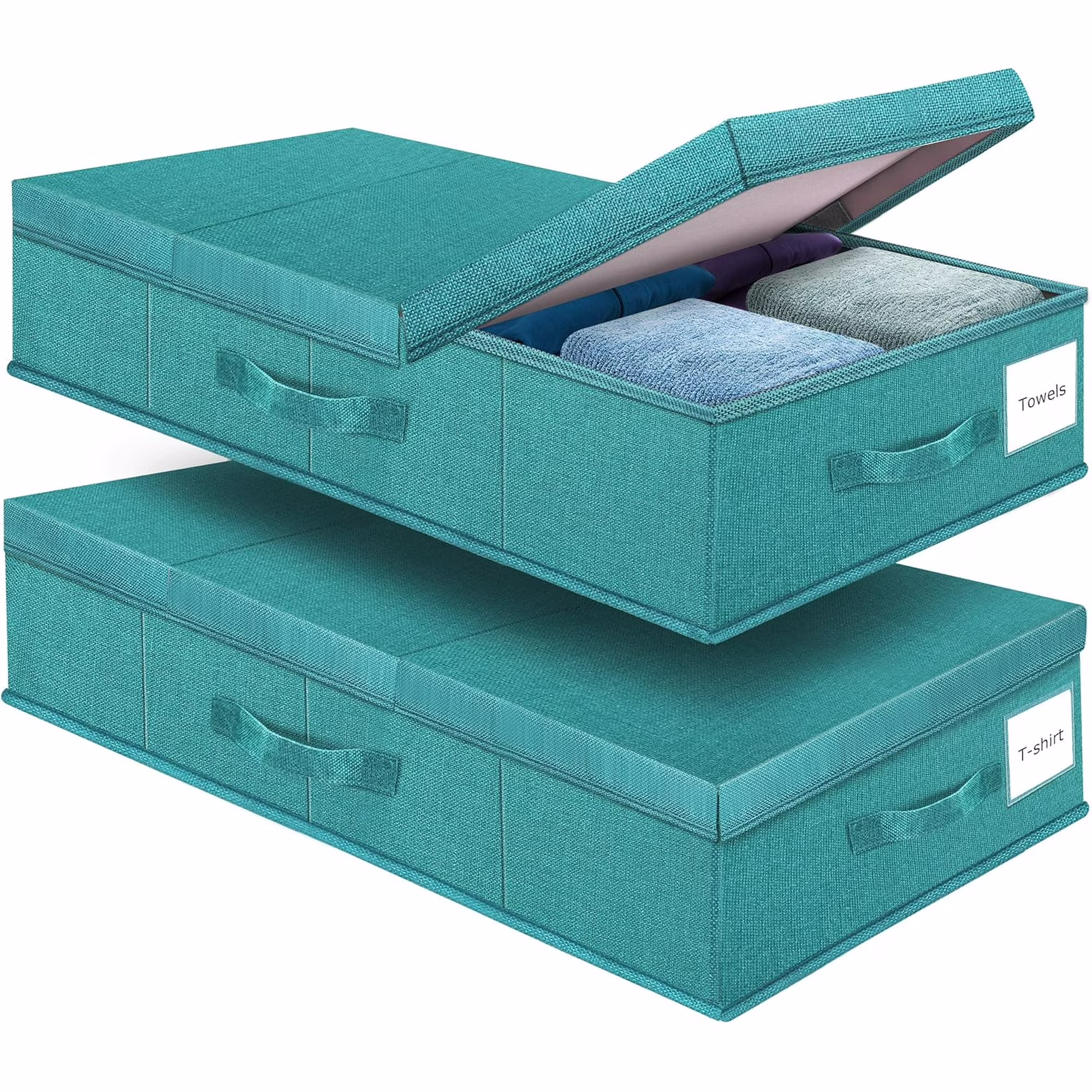 Underbed Storage Containers Bin with Lids (2pcs) Large Under Bed Storage Organizer Box with Handle, Foldable Under the Storage Bags for Organizing Clothes, Shoes, Blankets, Pillows-Cyan blue