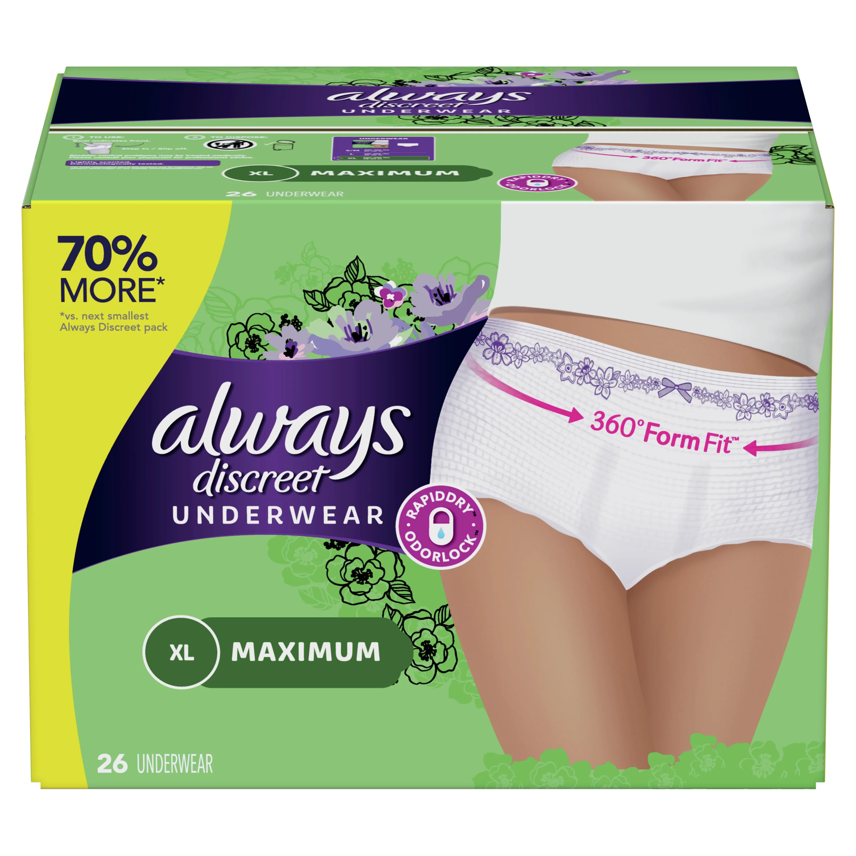 Always Discreet, Postpartum Incontinence Underwear for Women, Maximum, XL, 26 Ct