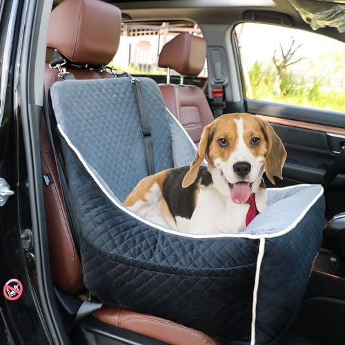 Dog Car Seat for Small/Medium Dogs,Luxury Dog Booster Seat for Front or Back Seats,Dog Seat Travel Bed Detachable & Washable,Thickened Memory Foam Filling Pet Car Seat Up to 35lbs (Black)