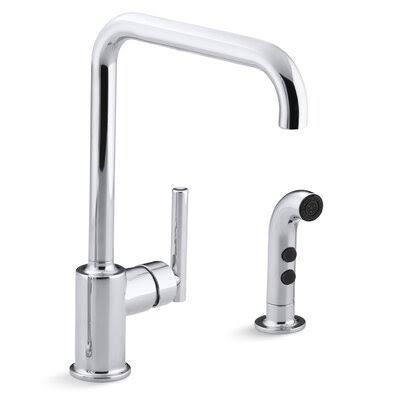 Kohler K-7508 Purist Two-Hole Kitchen Sink Faucet with 8x22 Spout and Matching Finish Sidespray