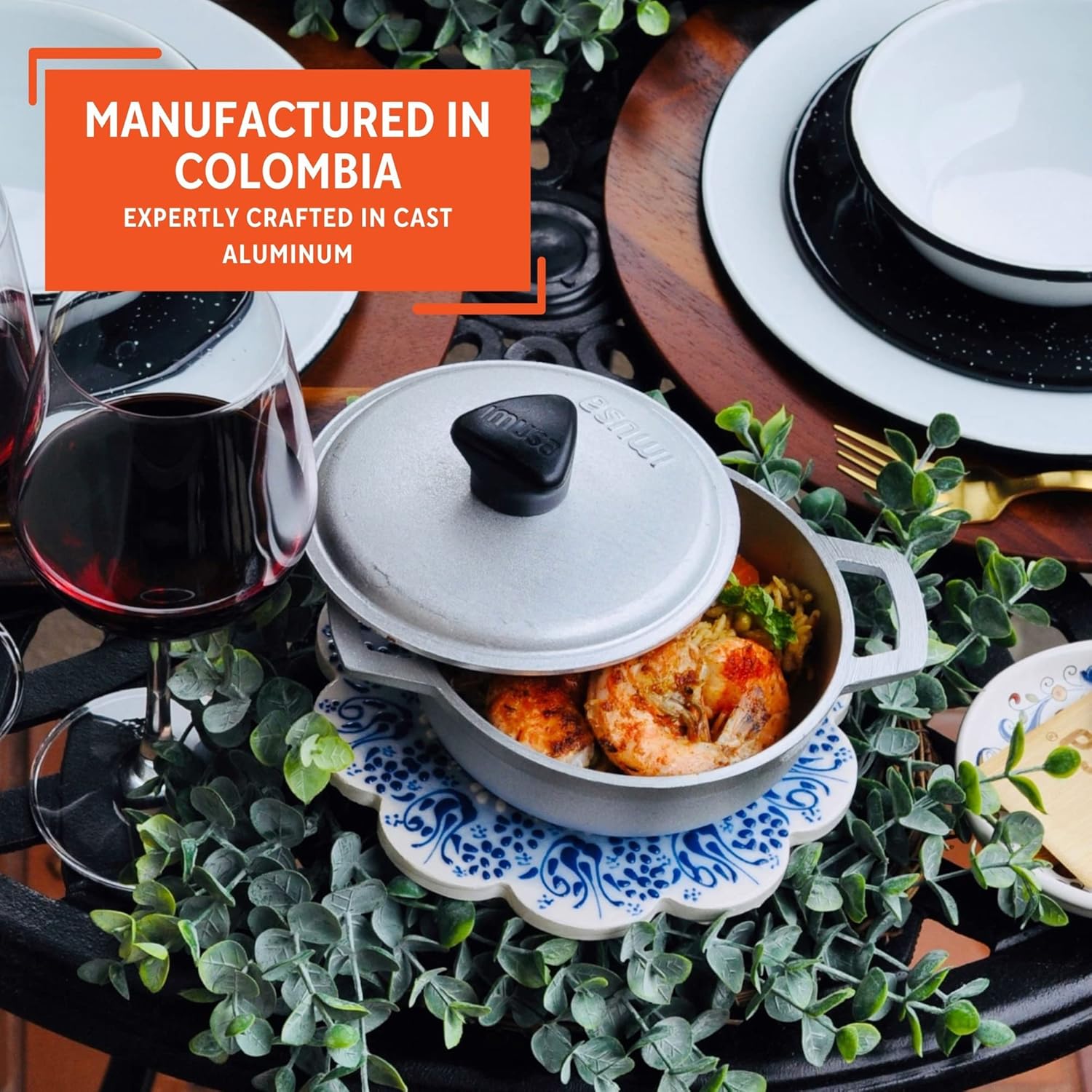 IMUSA 6 pack 0.5Qt Mini Cast Aluminum Traditional Caldero Set with Lid,Silver