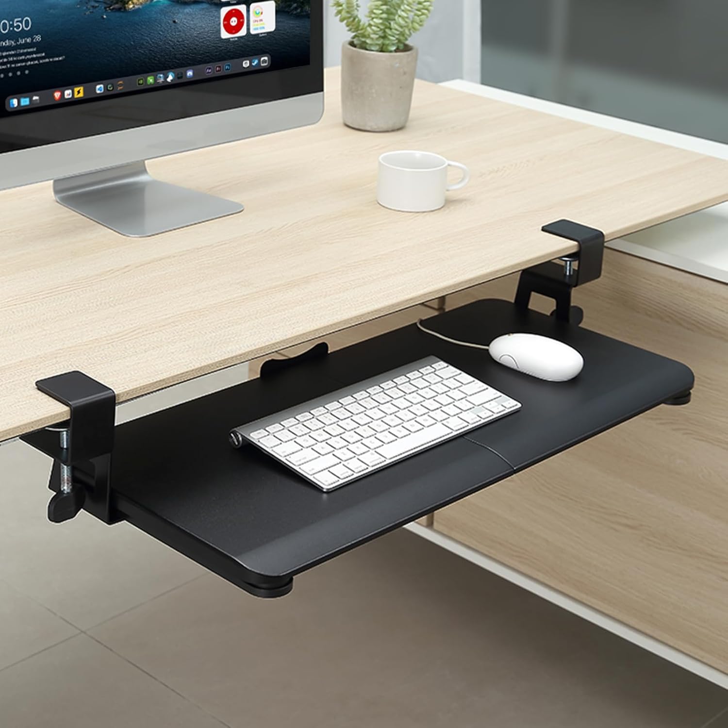 Keyboard Tray Under Desk, Slide Out Computer Keyboard & Mouse Tray with C Clamp-on Mount Easy to Install,30