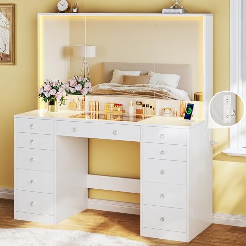 Vanity Desk with Mirror and Lights, 50
