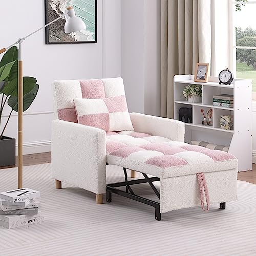 ODUWA Convertible Chair Bed,3-in-1 Sleeper Single Sofa Chair Bed with Pillow,Adjustable Backrest Recliner with Soft Velvet Fabric,Pull Out Sleeper Bed for Living Room,Dorm,Apartment,Bedroom or Office