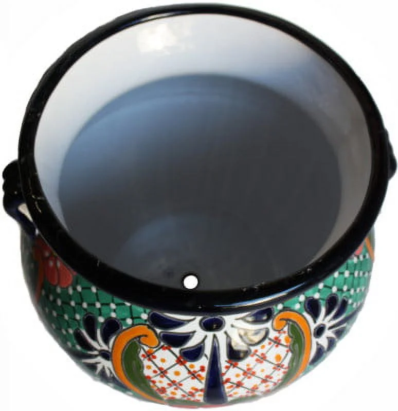 Medium-Sized Paracho Mexican Colors Talavera Ceramic Garden Pot