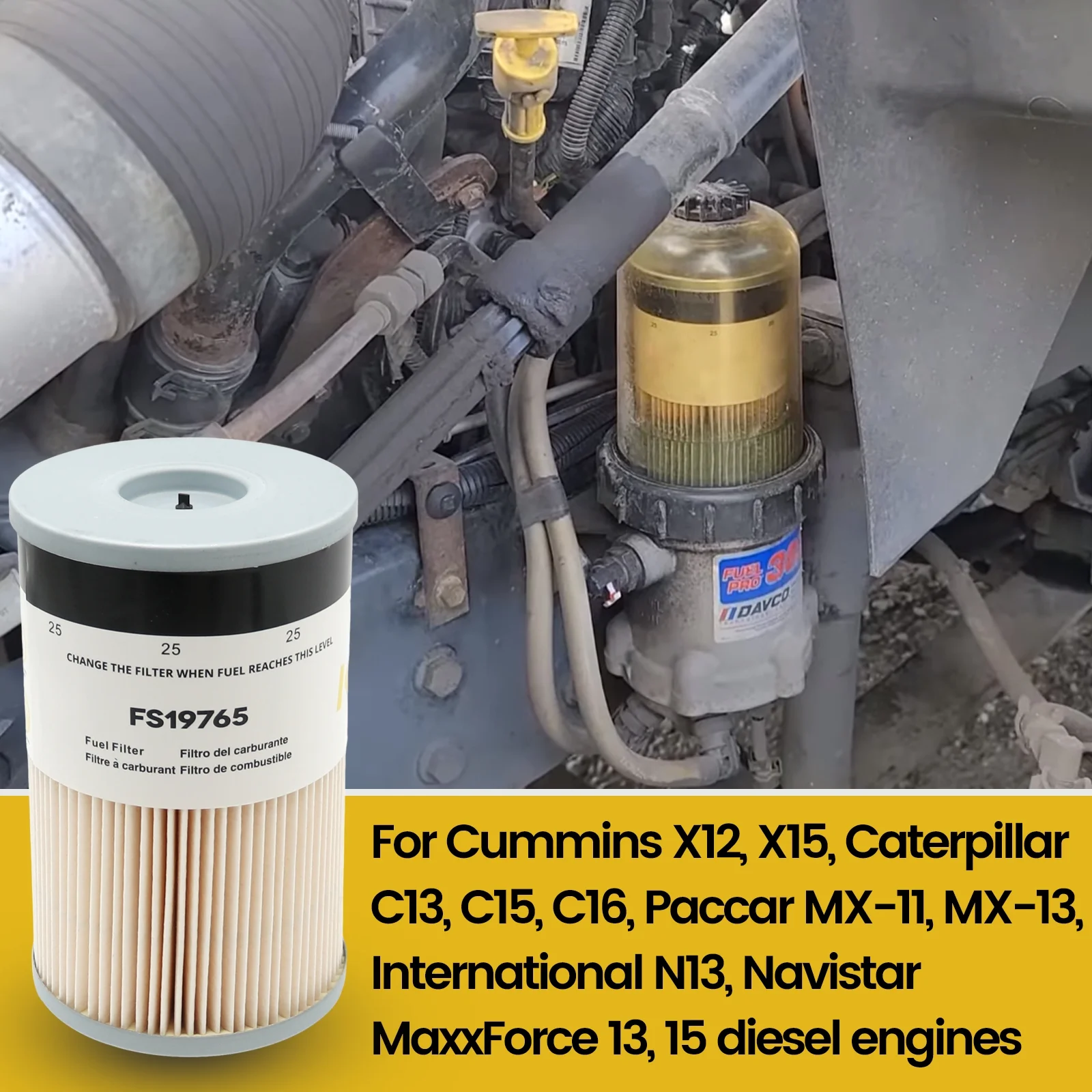 4pcs For FleetGuard Fuel Filter with Water Separator FS19765 25micron