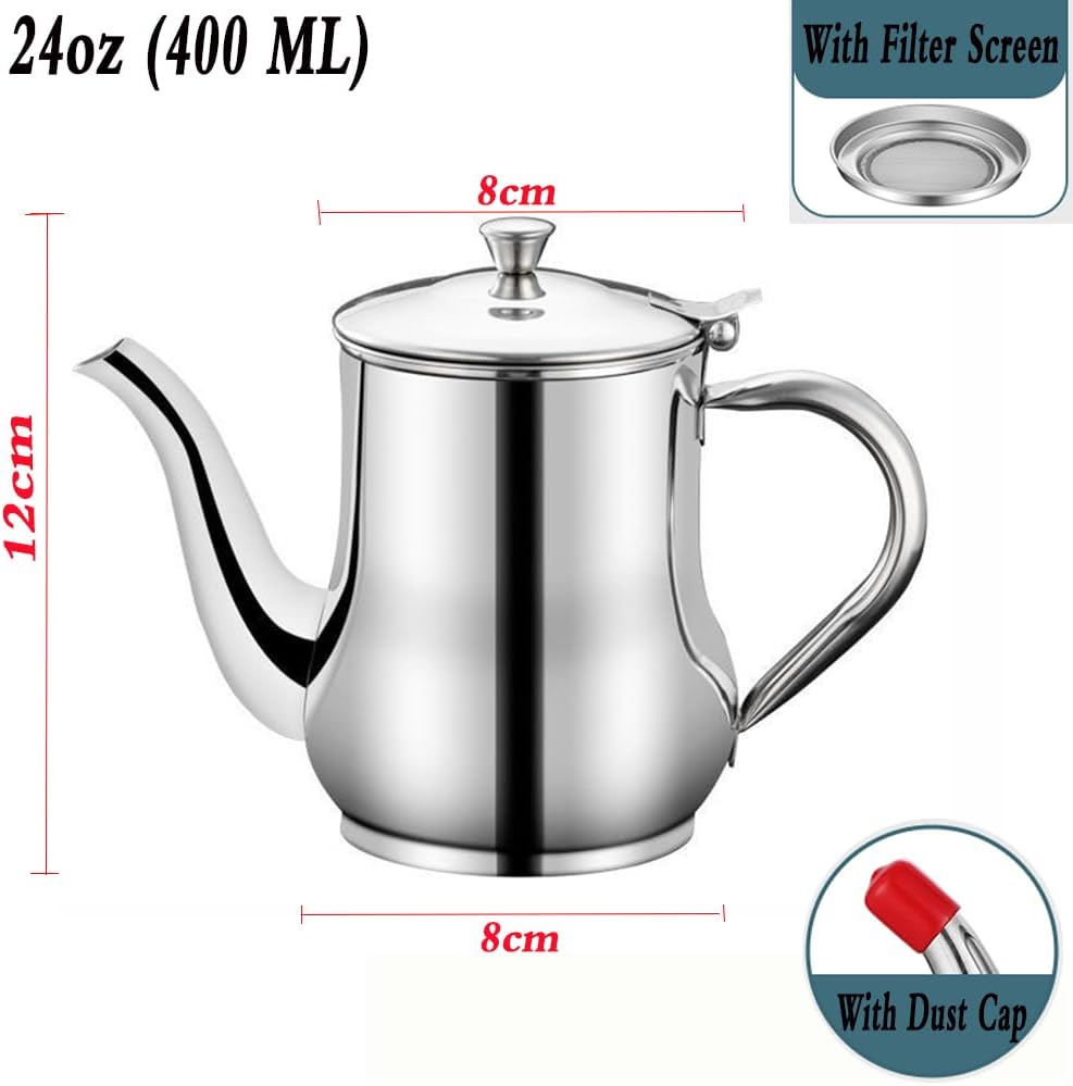 24oz（400ml） 304 Stainless Steel Oil Can Kitchen Oil Filter Cup Household Filter Mesh Oil Tank Pot Leak Oil Leaking Oil Storage Tank Large Oil Pot Oil Storage Grease Keeper