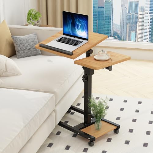 Mobile Adjustable Height Laptop Stand PC Computer Portable Notebook Swivel Laptop Desk Rolling Table Desk Cart Tiltable with Wheels Casters& Mouse Pad Table (Dekuwood)