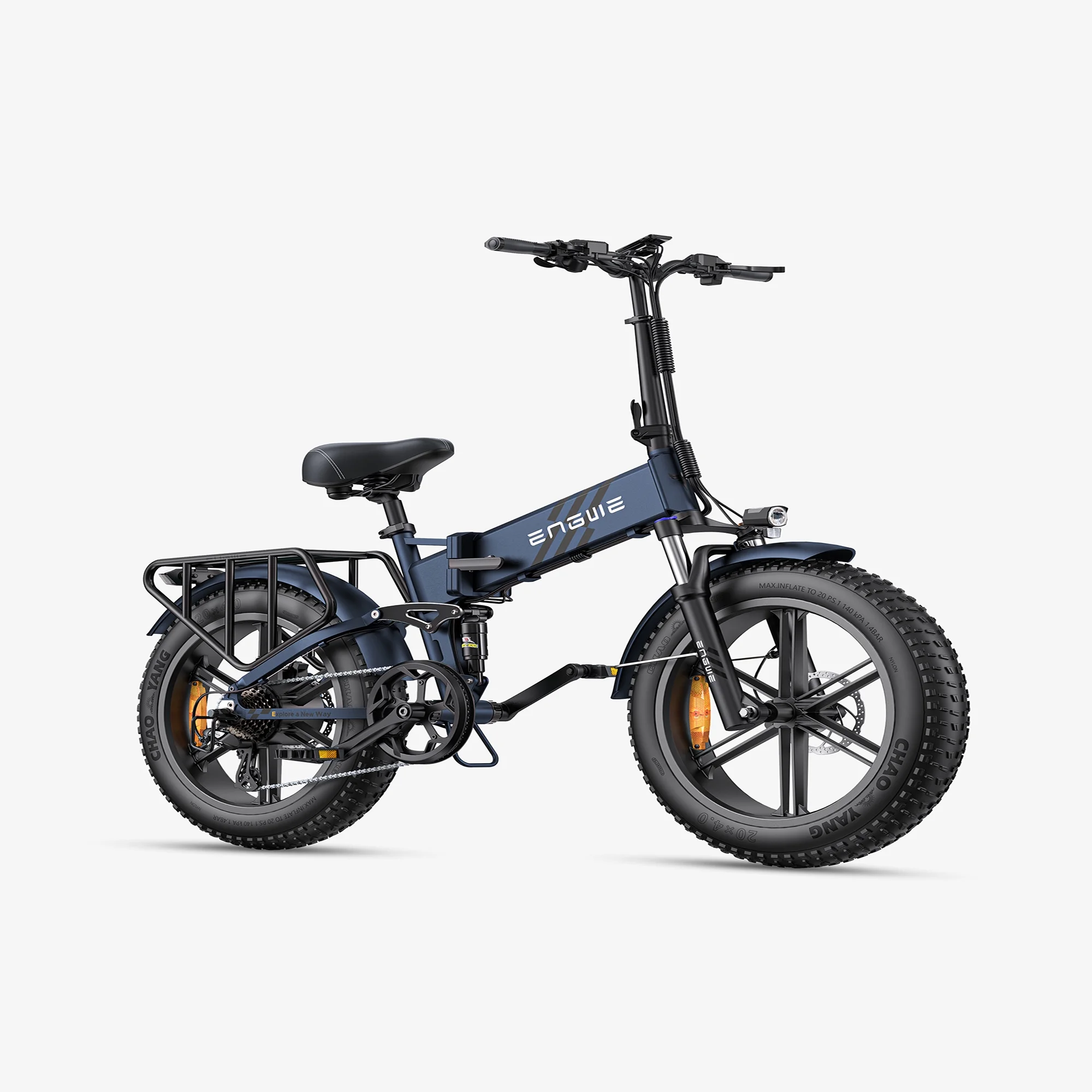 ENGWE Engine Pro 2.0 1200W Peak Power Folding Electric Bike for Adults, 75N.m ,Torque Sensor 4.0 * 20” Fat Tire 52V 16AH Battery, Up to 28MPH 68Mile Range, Full Suspension All Terrain，Blue - Curated Treasures Market