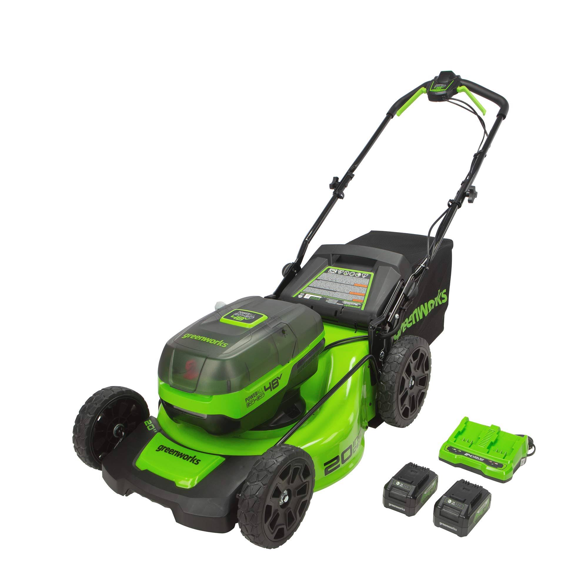 Greenworks 2 x 24V (48V) 20x22 Brushless Push Mower, (2) 4Ah USB Batteries and Dual Port Charger, 2532602