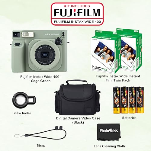 Fujifilm Instax Wide 400 Instant Film Camera (Sage Green) Bundle with Instax Wide Instant Film (40 Sheets), with Accessories Including Protective Carrying Case