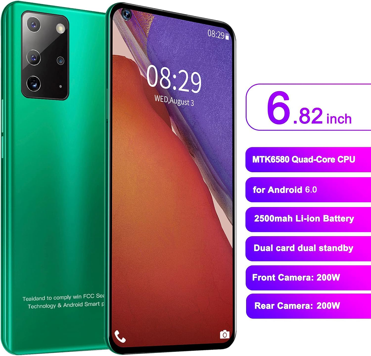 Note23 Pro Unlocked Smartphone, 6.82'' Full Screen Mobile Phone, 2+16G Dual Standby Phone, Support Face Unlock, Support 128GB Memory Card for Android 6.0 Green