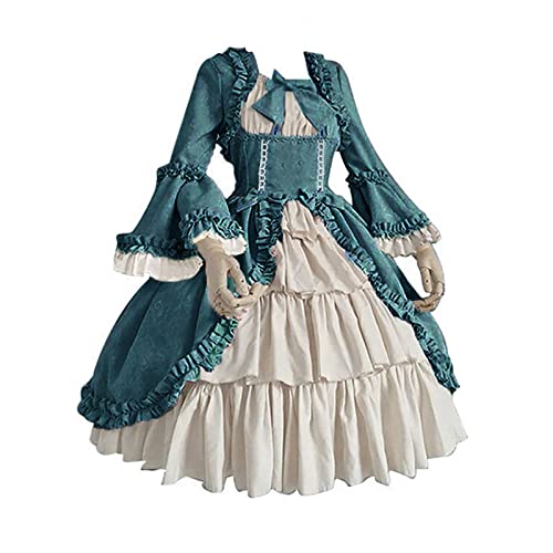 Medieval Victorian Costume Women Halloween Renaissance Cosplay Trumpet Long Sleeve Peasant Dresses Gothic Ball Gowns