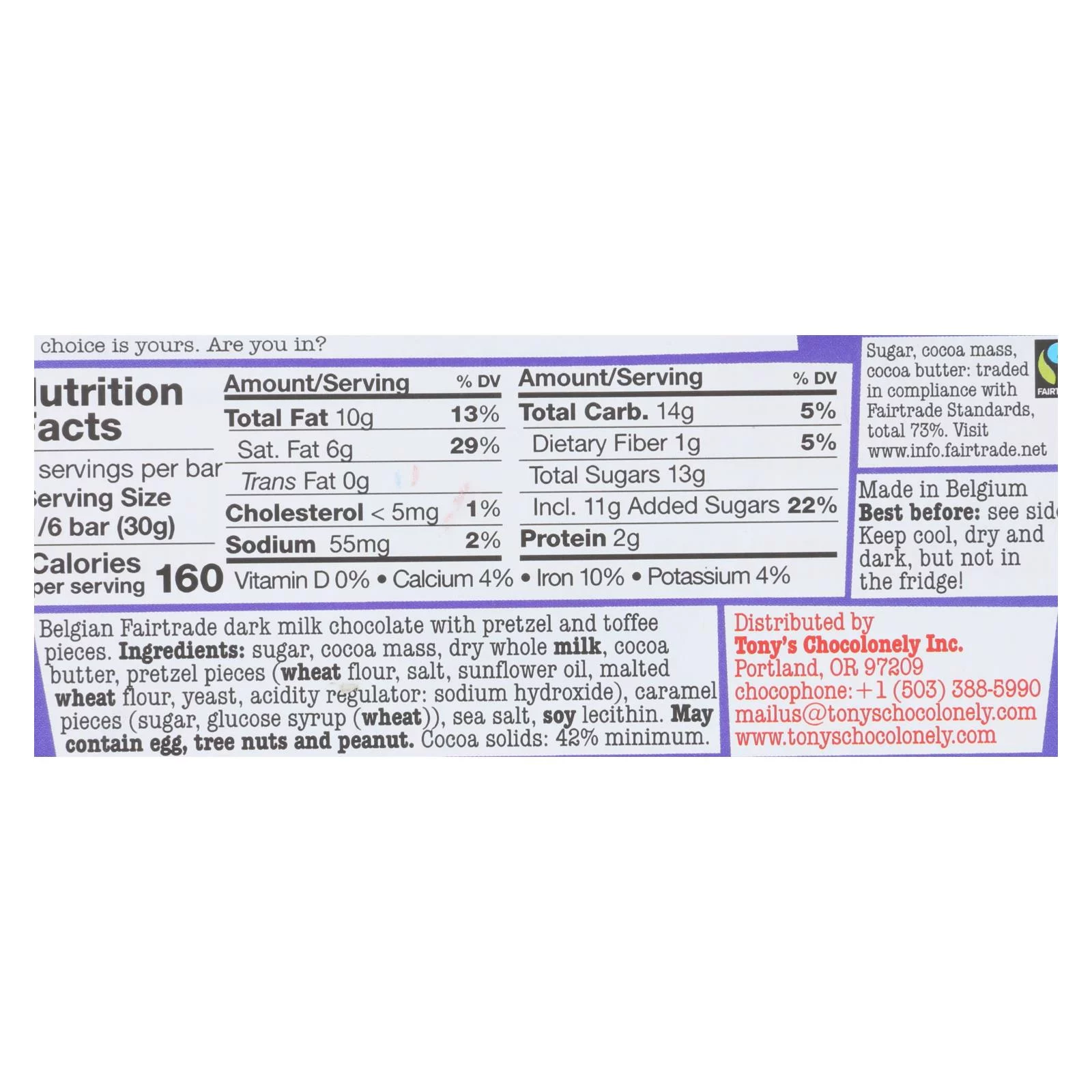 Tony's Chocolonely - Bar Chocolate Dark Pretzl Toffee - Case of 15 - 6.35 OZ