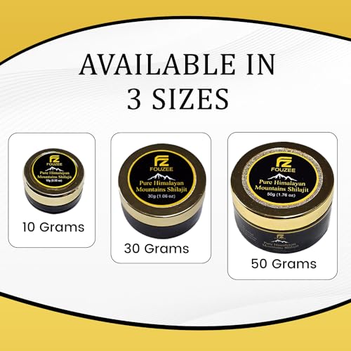 FOUZEE Pure Himalayan Mountains Shilajit - 77% + Fulvic Acid Authentic Hard Consistency, Natural Source of Fulvic Acid, Over 85 Trace Minerals, Includes Stainless Steel Spoon (10 Grams)