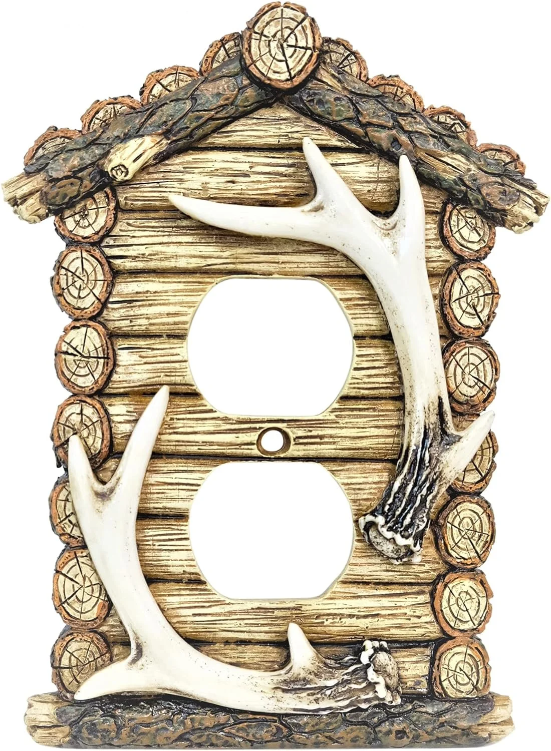 Rustic Antler Wall Plate For Log Cabin Cottage - Decorative Duplex Outlets Cover Receptacle, Rustic Duplex Outlet Cover
